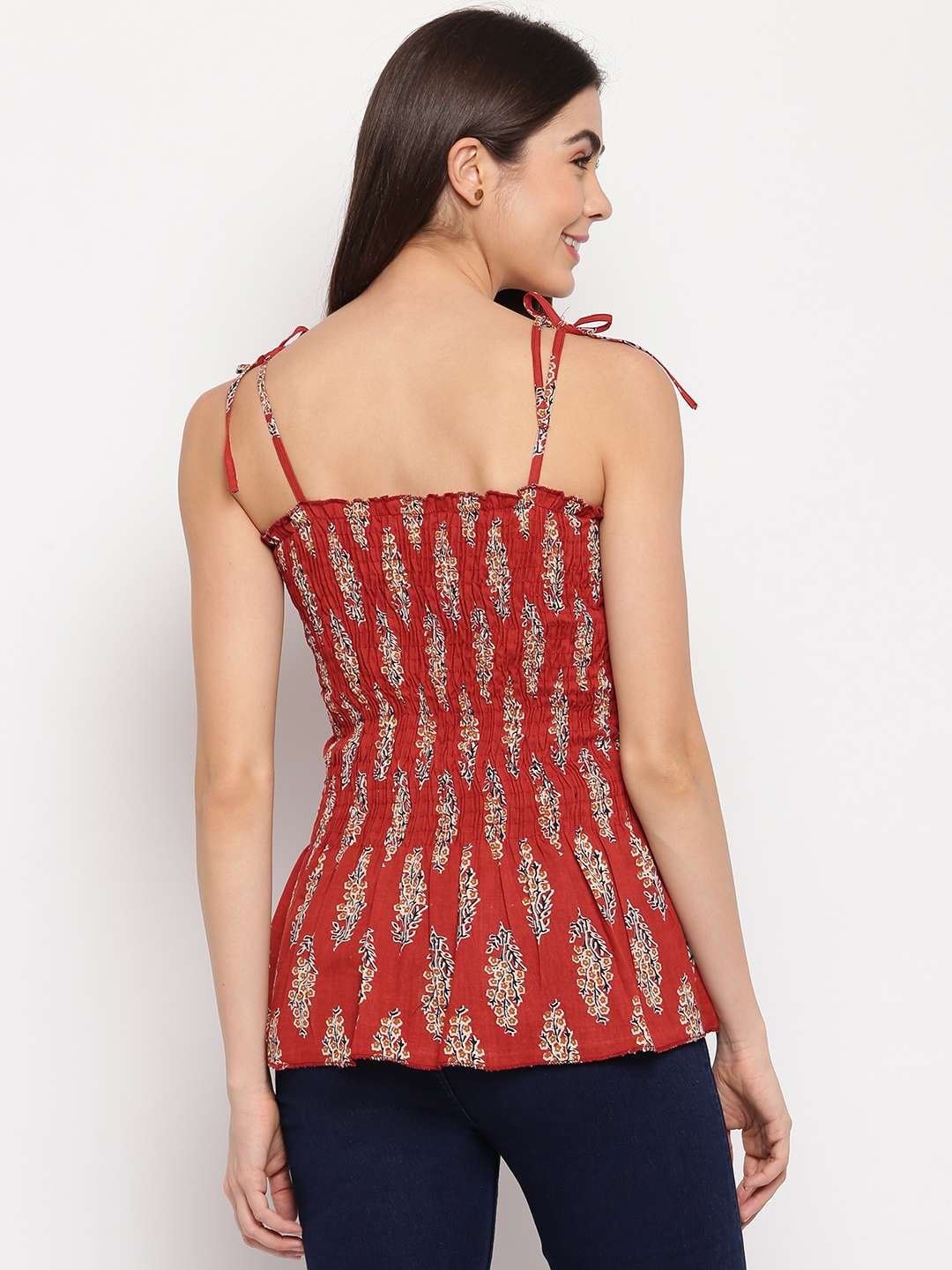 Women's Rayon Printed Casual Summer Style Tie Shoulder Straps Free Size Tank Top ( Multi17) - Image 2