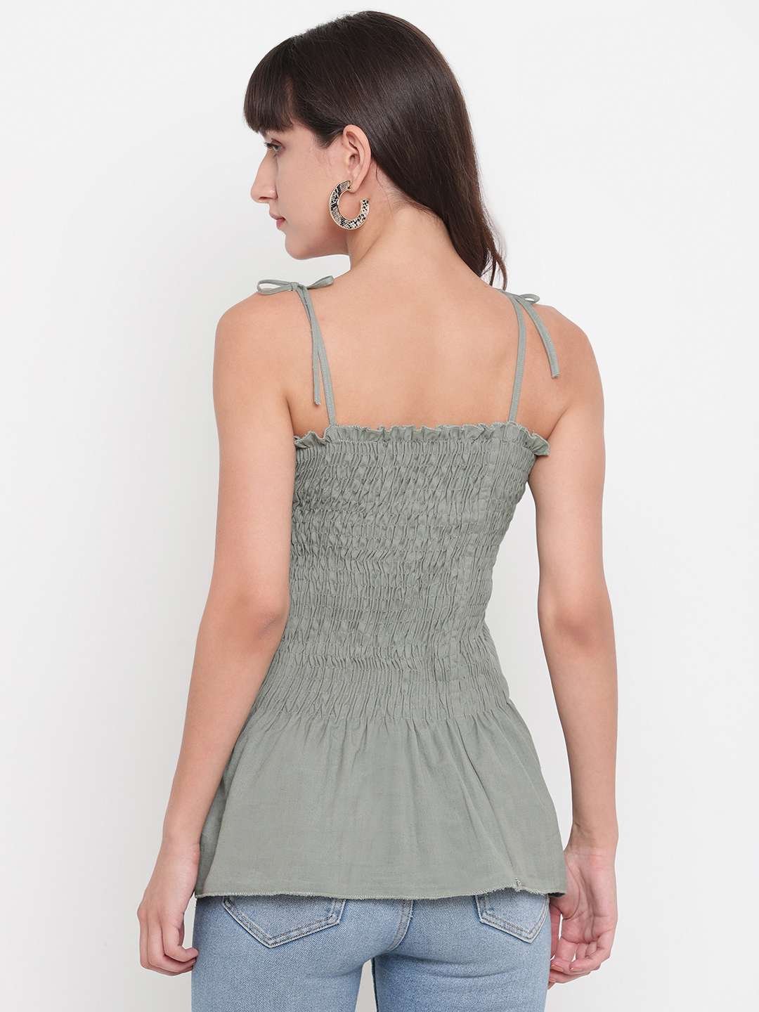 Women's Rayon Solid Casual Summer Style Tie Shoulder Straps Free Size Tank Top (Pistachio ) - Image 2