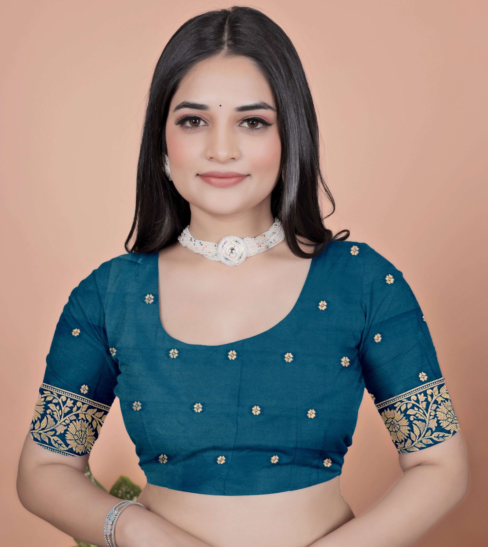 Teal Banarasi Silk Saree with Golden Zari & Peacock Pallu | Wedding, Festive & Traditional Wear - Image 5