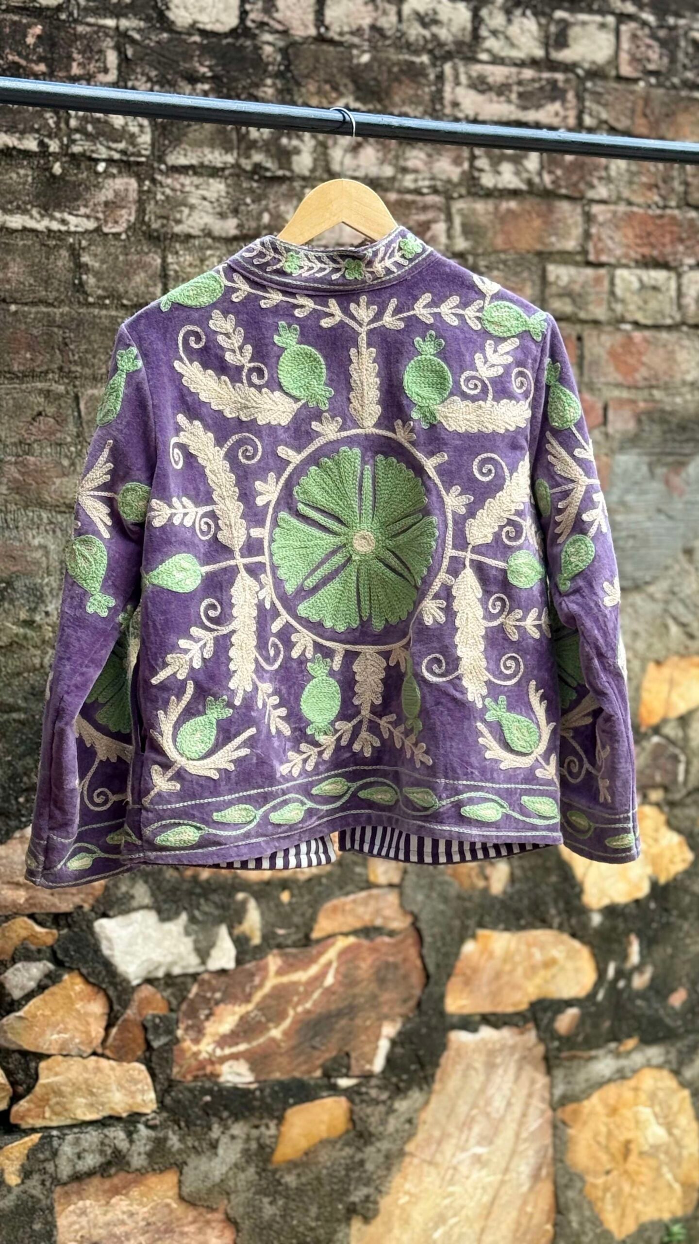 Womens Purple Velvet Embroidered Jacket with Floral Design - Image 8