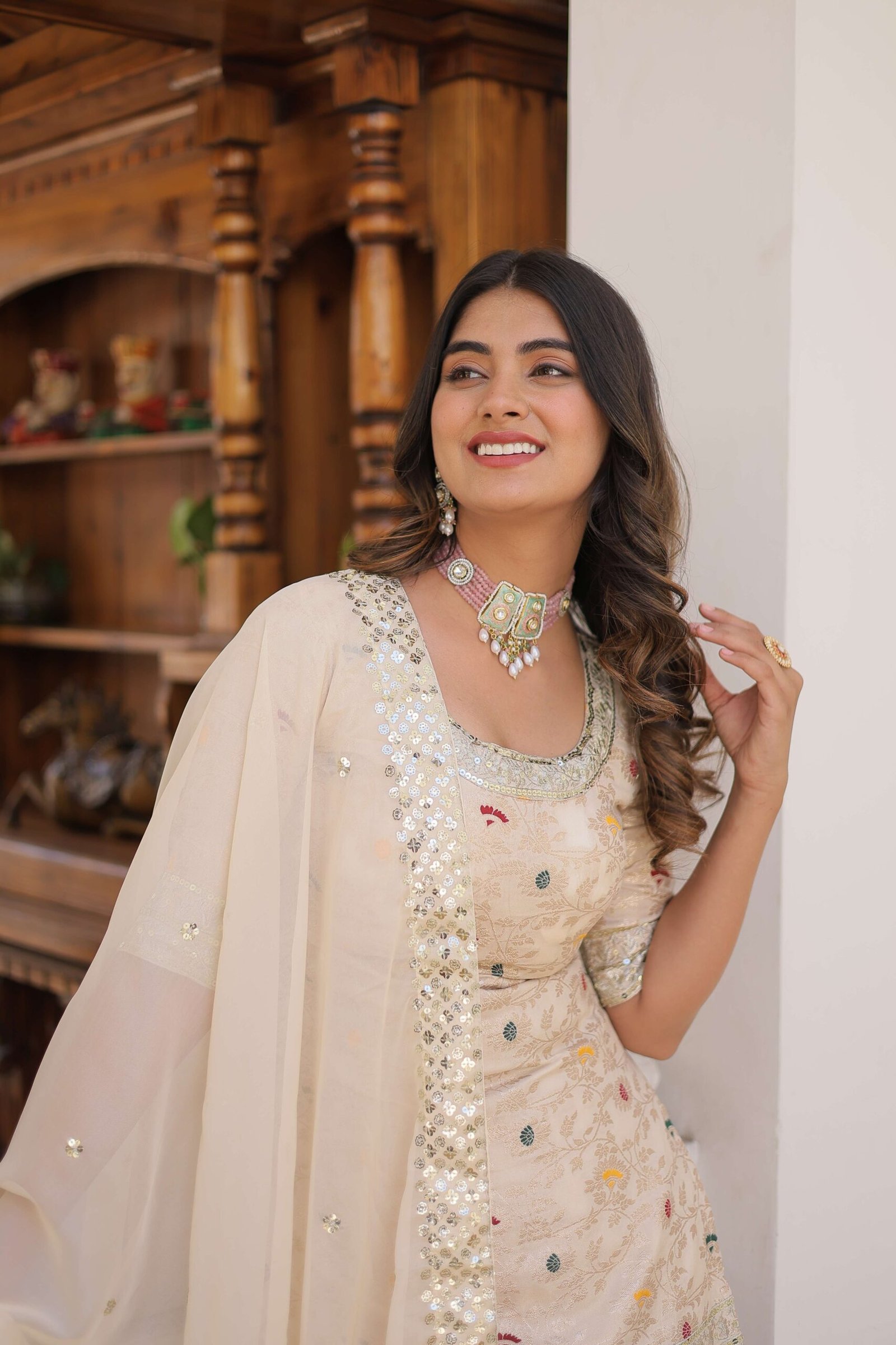 White Faux Blooming Sequins Embroidered Sharara Set with Matching Dupatta ? Festive & Party Wear 2024 - Image 6