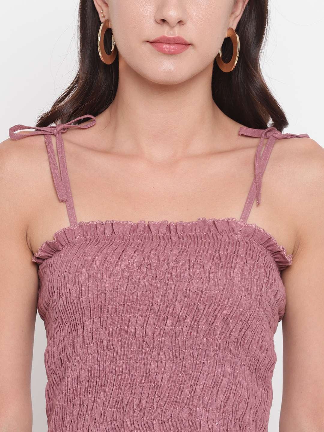 Women's Rayon Solid Casual Summer Style Tie Shoulder Straps Free Size Tank Top (Onion) - Image 4