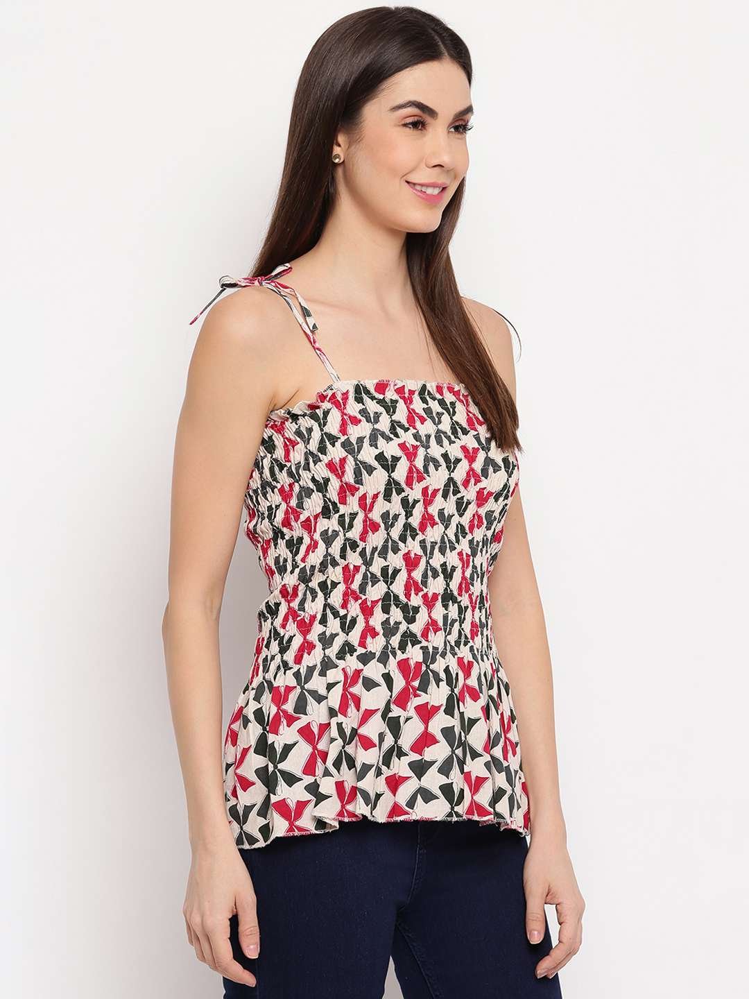 Women's Rayon Printed Casual Summer Style Tie Shoulder Straps Free Size Tank Top ( Multi16 - Image 2