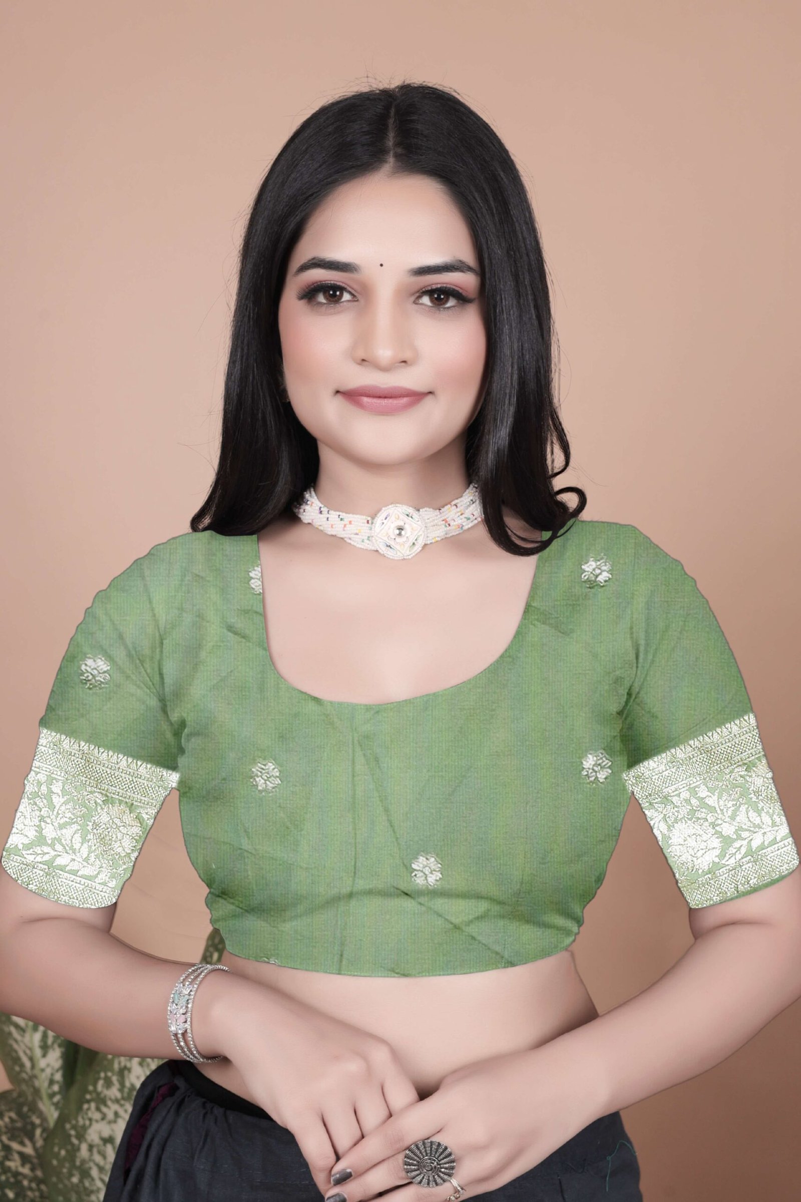 Elegant Sage Green Banarasi Silk Saree with Golden Zari Motifs & Peacock Pallu | Wedding, Festive & Traditional Wear - Image 5
