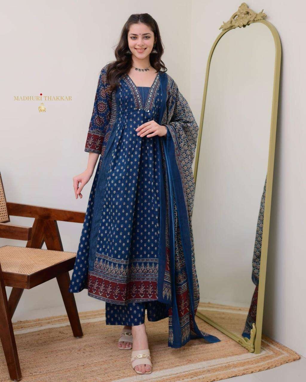 Women's Cotton Printed A Line Premium Kurti with Pant and Dupatta set - Image 2