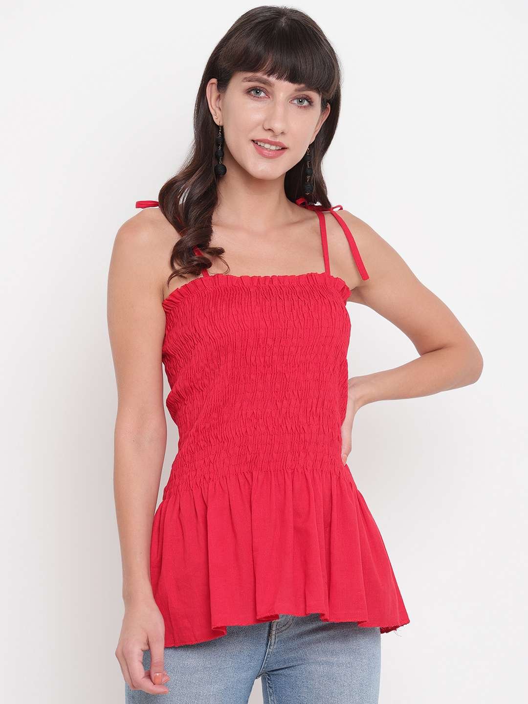 Women's Rayon Solid Casual Summer Style Tie Shoulder Straps Free Size Tank Top (Pink) - Image 2