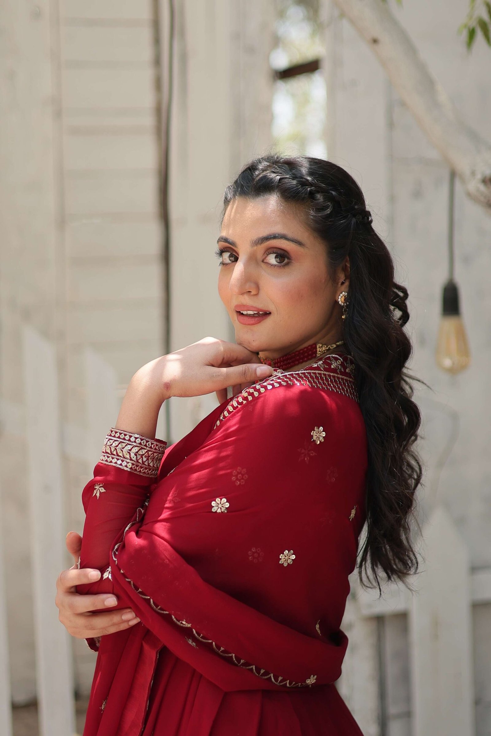 Maroon Designer Faux Blooming Anarkali Gown with Sequins Embroidered Dupatta ? Wedding & Festive Wear - Image 3