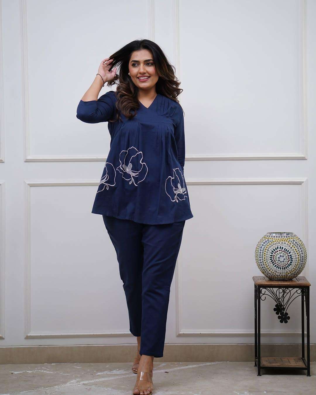 Women's Cotton Embroidered Co-ord Set 2 Piece Top Bottom Set - Image 3