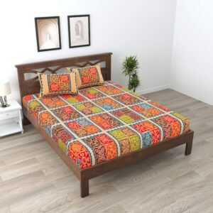 Rajasthani Traditionally Printed Cotton Doublebed Bedsheet With Pack of 2 Pillow Covers