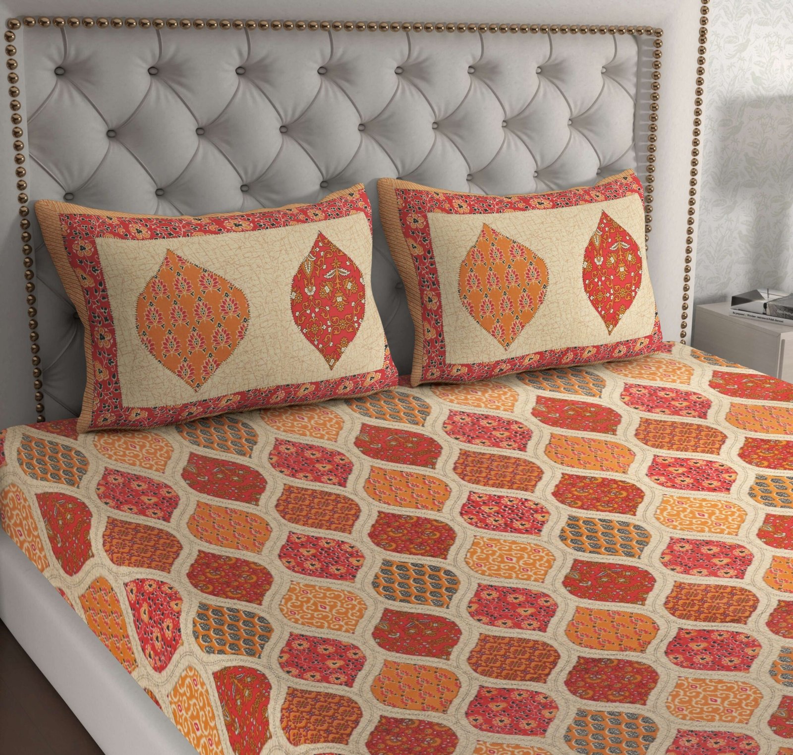 Rajasthani Traditionally Printed Cotton Doublebed Bedsheet With Pack of 2 Pillow Covers - Image 3