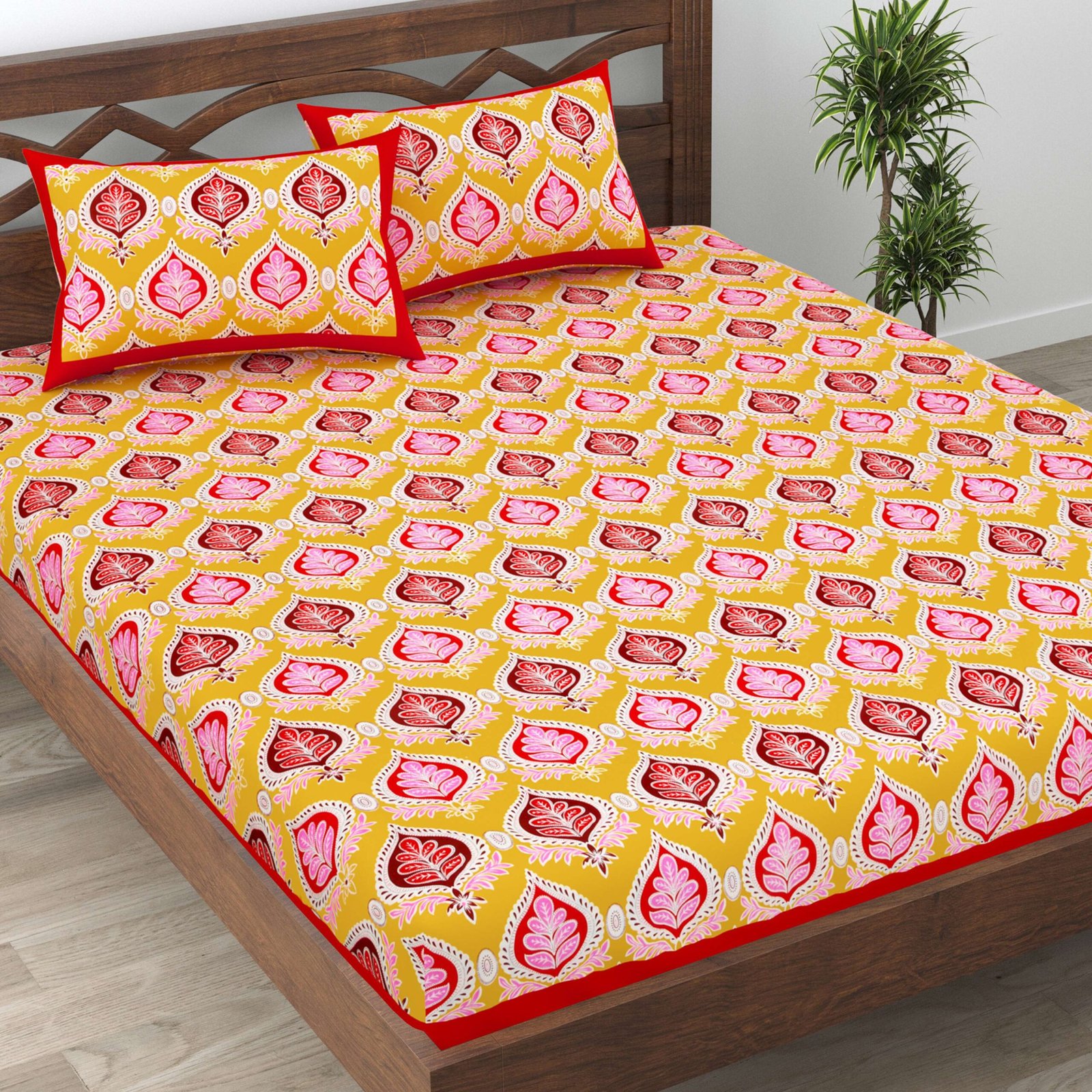 Rajasthani Traditionally Printed Cotton Doublebed Bedsheet With Pack of 2 Pillow Covers - Image 2