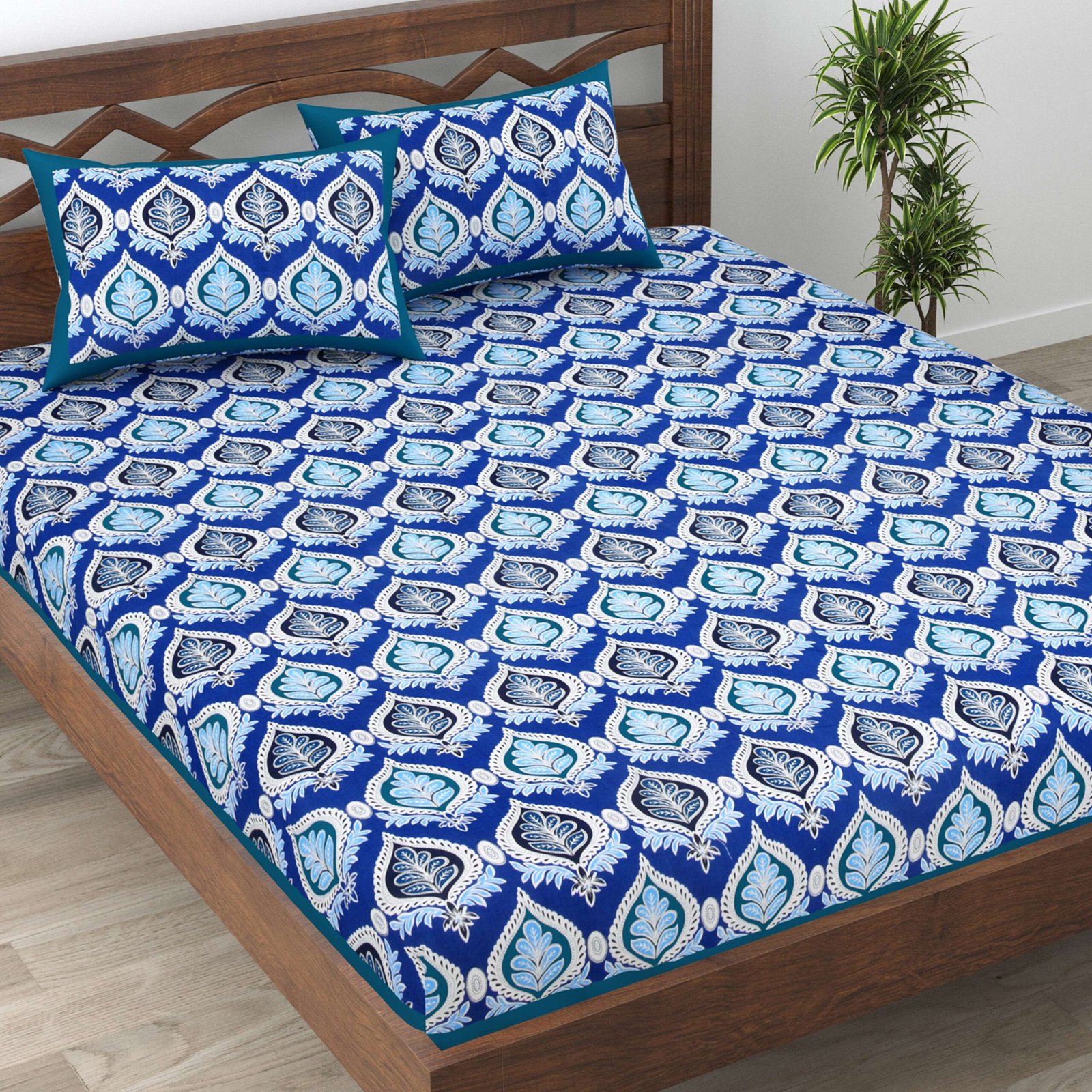 Rajasthani Traditionally Printed Cotton Doublebed Bedsheet With Pack of 2 Pillow Covers - Image 2