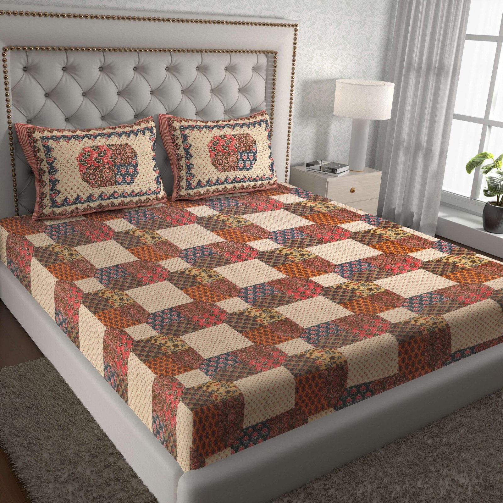Rajasthani Traditionally Printed Cotton Doublebed Bedsheet With Pack of 2 Pillow Covers - Image 2