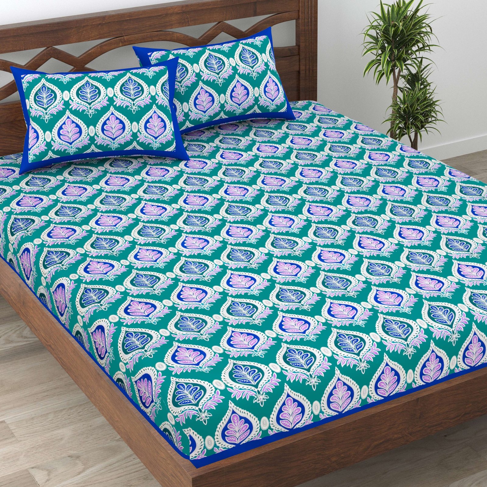 Rajasthani Traditionally Printed Cotton Doublebed Bedsheet With Pack of 2 Pillow Covers - Image 2