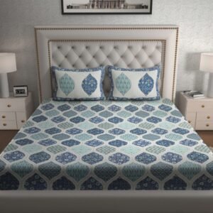 Rajasthani Traditionally Printed Cotton Doublebed Bedsheet With Pack of 2 Pillow Covers
