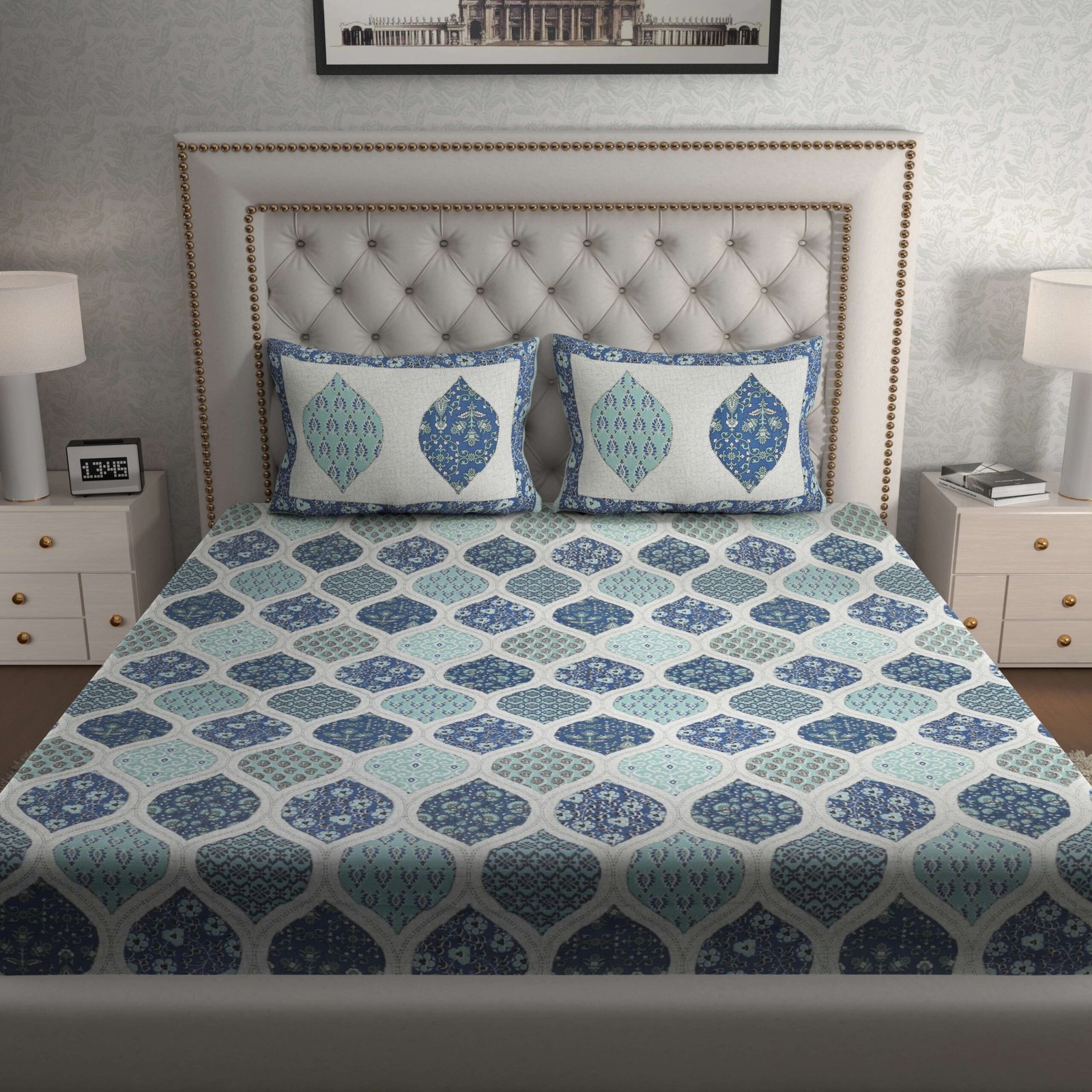Rajasthani Traditionally Printed Cotton Doublebed Bedsheet With Pack of 2 Pillow Covers